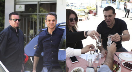 Χαλαρές στιγμές για τους πολιτικούς αρχηγούς πριν τις κάλπες